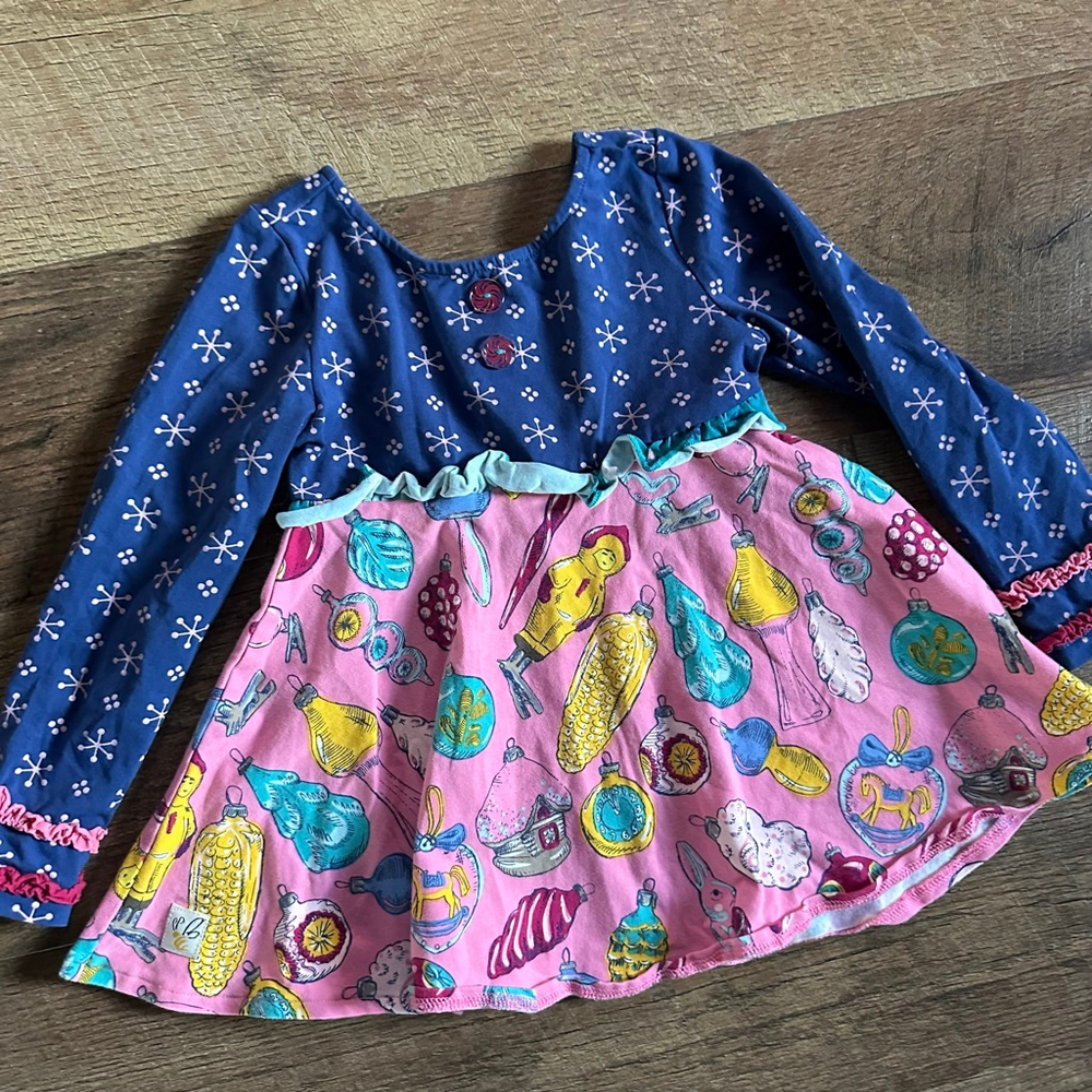 Girls Wild Flowers Casual Dress 2T Blue Pink Christmas Ornaments